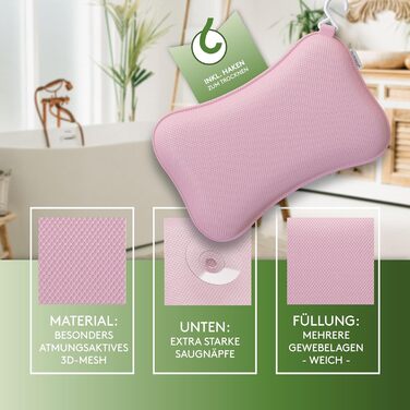 Подушка для ванни MEDIUM-WEICH, рожева: м'яка та ергономічна подушка для ванни з присосками, аксесуар для ванної кімнати