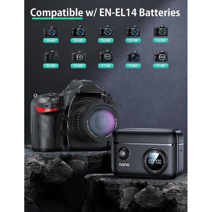 Зарядний пристрій EN-EL14 / EN-EL14a для Nikon (18W, 2 USB-C) з розумним дисплеєм, сумісний з Nikon D3200, D3500, D3100, D3300, D3400, D5600, D5100, D5200, D5300, D5500, DF, Coolpix P7000, P7100, P7700, P7800