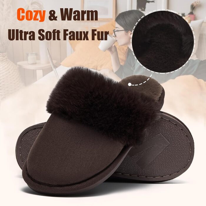 Тапочки домашні жіночі та чоловічі зимові з пам'яттю форми, теплі, м'які, з антиковзанням, зручні, для дому та вулиці (40.5/42 EU, кавового кольору)