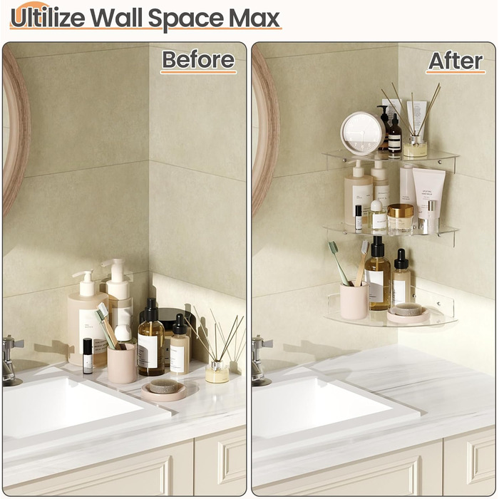 Настінні полиці Upsimples, 4 шт., білі, без свердління, 38x10 см, для ванної, спальні та кухні