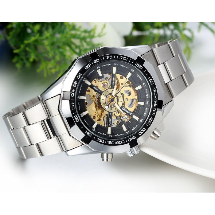 Чоловічий годинник JewelryWe, аналоговий з ручним заводом, модний бізнес, прозорий стимпанк, механічний годинник з нержавіючою сталлю, золотий, синій, циферблат з римськими цифрами, сріблястий (чорний)