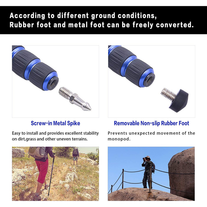 Штатив для камери FOSOTO з алюмінію, 5 секцій, 165 см, чорний + синій (сумісний з Canon, Nikon, Sony, Panasonic, DSLR)