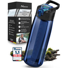 BERGKVIST® Outdoor Water Filter Bottle OBSIDIAN (650ml) with Compass - Filter Water Bottle for Clean Drinking Water - Water Purification for Camping, Prepper & Survival Gear (Blue)