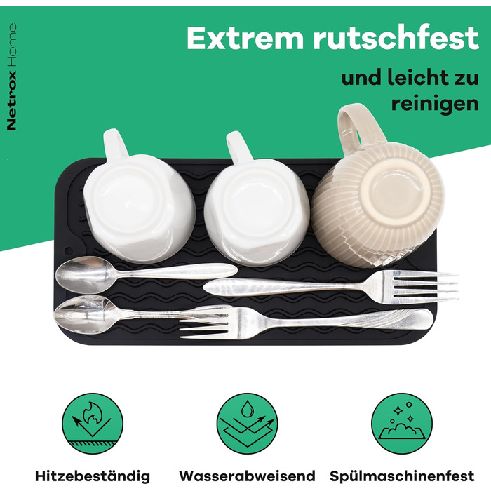 Килимок для сушіння посуду Netrox Silikon 30x15 см - харчовий, неслизький, термостійкий до 230°C