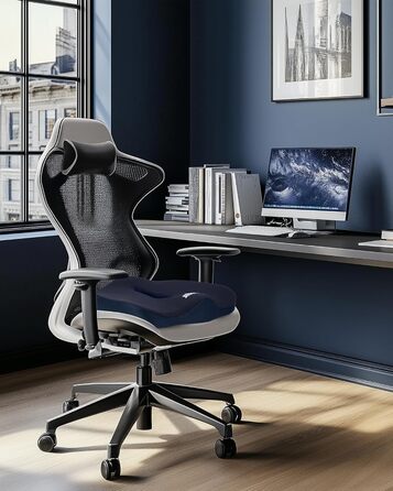 Ортопедична подушка для сидіння Feagar з Memory Foam: для офісного крісла, інвалідного візка, автокрісла. Подушка для хребта, стегна та сідниць. Чорний колір (Темно-синій, XL (90-150кг))