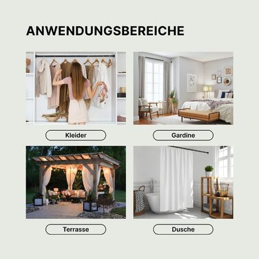 Штанга для штор без свердління, Ø 25 мм - телескопічна штанга для штор, душової стійки, кріплення для вікон, перегородок та кухні (70-120 см) (90-160 см), матовий чорний