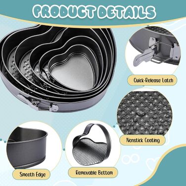 Набір форм для випічки серцеподібних тістечок Zhehao (6 шт.) - антипригарне покриття, різні розміри, для дня народження та сім'ї