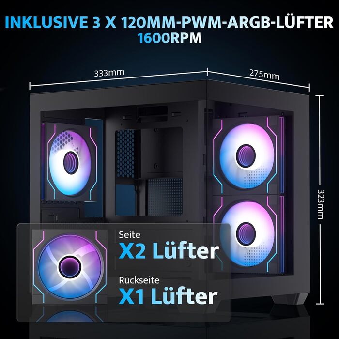 darkFlash C275P: ITX корпус для ПК з 3 RGB вентиляторами, міні-ПК, підтримка AIO 240 мм (білий/чорний)