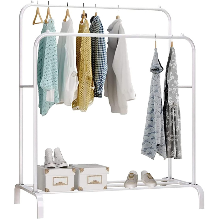 edihome Clothes Rack, Clothes Rail, Double, 110 x 150 x 54 cm, Shoe Rack, Metallic, Stable, Clothes Organizer (White)