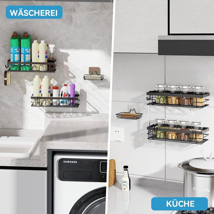 Поличка для душу без свердління, 3-секційний органайзер для душу з регульованими кошиками, нержавіюча сталь - Максимальний простір для зберігання з мильницею та 3 гачками для душу, ванної, кухні, балкону - Підставка для душу без свердління