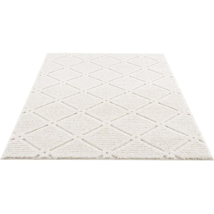 Килим для вітальні та спальні, кремовий, 120x170 см, з малюнком ромбічної форми, 3D-ефект, килим під ліжко, бохо, сканди (кремовий, в клітинку, 200x290 см)