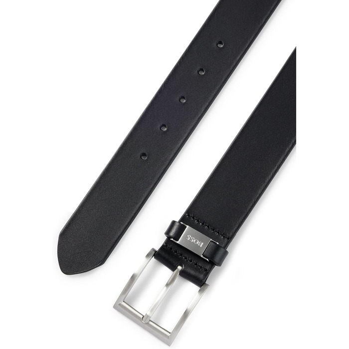 Чоловічий шкіряний ремінь BOSS Connio з логотипом та металевими деталями, чорний 95-001