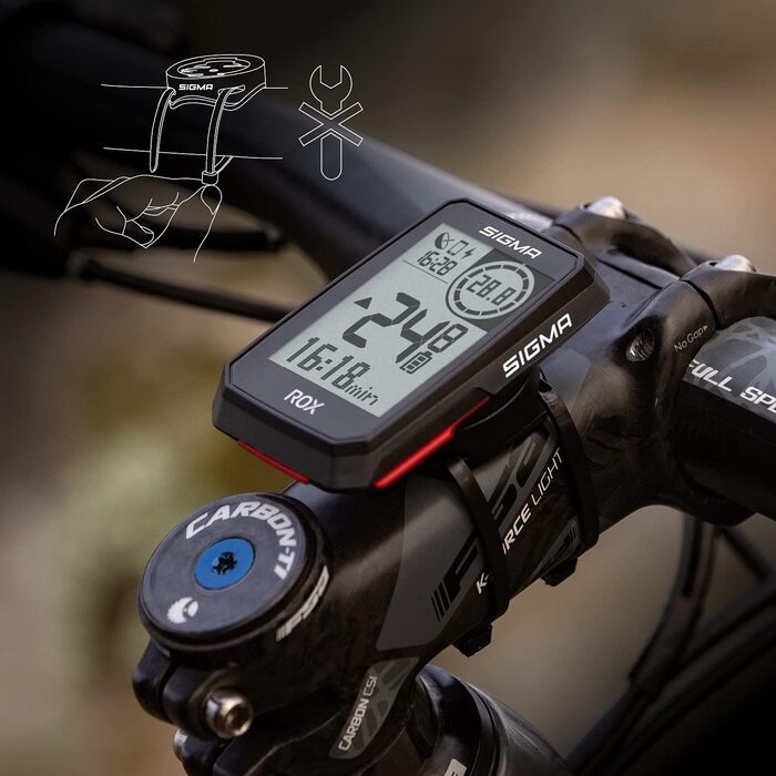 Велокомп'ютер SIGMA ROX 2.0 GPS, бездротовий, чорний, навігація, сумісний з електровелосипедом, USB-C, ANT+, BLE, водонепроникний IPX7, легке встановлення, велотахометр