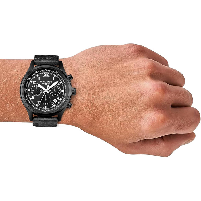 Чоловічий годинник PINDOWS з хронографом, кварцовий, аналоговий, водонепроникний, чорний корпус, коричневий ремінець, для бізнесу та відпочинку