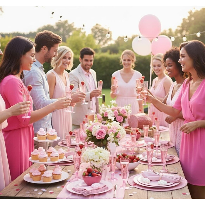 50 пластикових келихів для шампанського MATANA Premium 150 мл - багаторазові келихи для коктейлів, десерту, вина (рожевий глітер, 100 шт.)