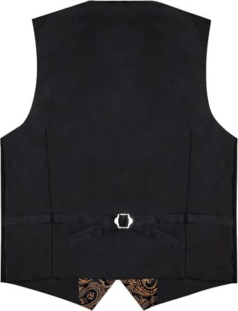 Костюмний аксесуар Dibangu: жилет, краватка, хустинка, запонки, лапільєрний шпилька (7 шт.) - Шовк, Пайслі, Чорний та золотий, XXL