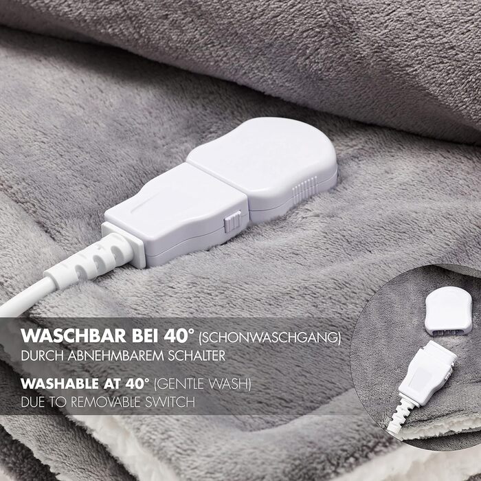 Електрична гріюча ковдра Promed з автовимкненням, 180x130 см, 10 температурних режимів, для шиї, плечей та спини (сіра/біла)