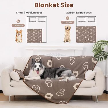 Водонепроникний килимок для собак, 152x127 см, фланель та шерпа, для середніх та великих собак, машинне прання - чорний (100x75 см, коричневий)