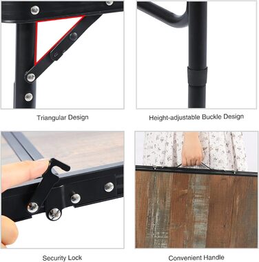 REDCAMP Складний столик з регулюванням висоти, легкий портативний туристичний столик 60x40 см (4 положення) з сітчатим шаром, для дому та відпочинку на природі, балкону, ринку, кухні, темно-коричневий (декор під дерево, 90x60 см (2 положення))