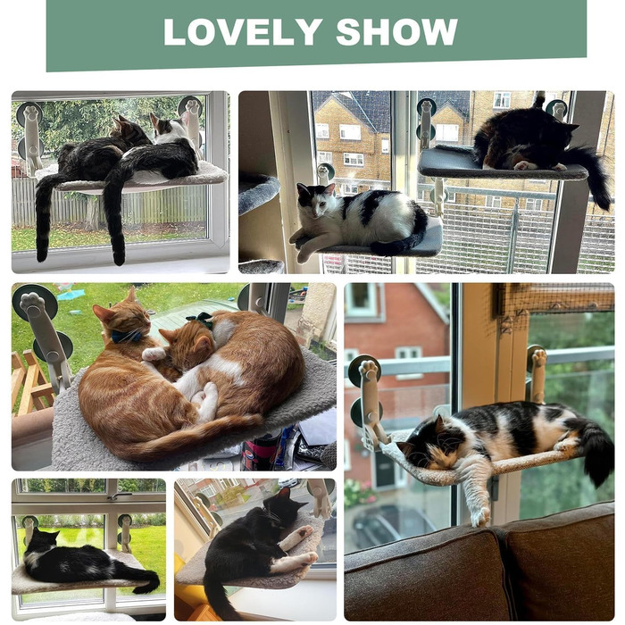 MEWOOFUN Cat Hammock Window 54x30cm Cat Bed Window Reversible Mat - Cat Window Lounge with Upgraded Strong Suction Cups up to 18kg (Gray, M)