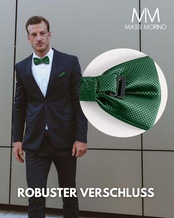 Массі Моріно: Комплект краватка-метелик та нагрудна хустинка для чоловіків - ідеальний вибір на весілля. Регульована краватка-метелик (зелена)