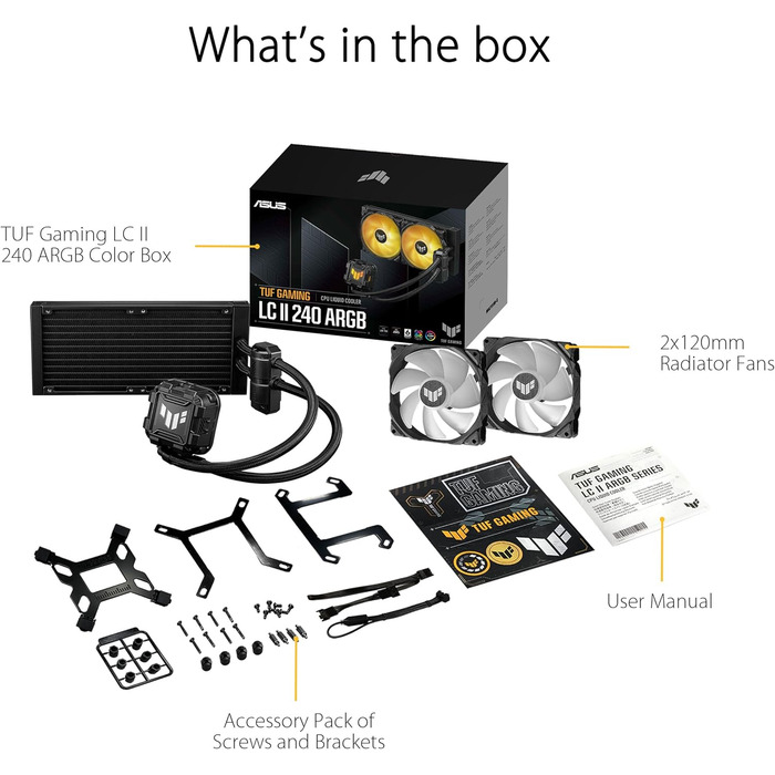 Система водяного охолодження ASUS TUF Gaming LC II 240 ARGB - 2 вентилятори, чорний колір