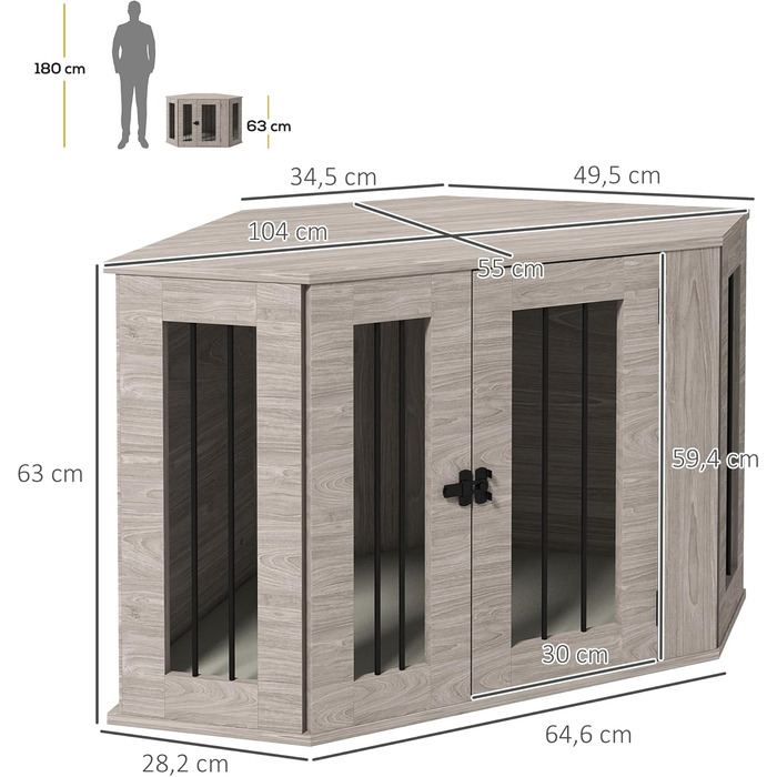Клітка для собак PawHut з замком, подушкою, з металу, для дому, 80 x 56 x 63 см (волоський горіх)