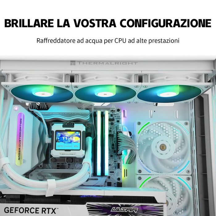 Водяне охолодження CPU TR HW 360 Weiß ARGB з IPS LCD екраном 320x240 для AM4/AM5/Intel LGA1700, магнітний дисплей 2.4