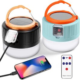 Flintronic 2 Pack Camping Lantern, Solar LED Camping Lantern USB Rechargeable with Remote Control, 5 Brightness Levels SOS Flashing Modes with Power Bank, Emergency Kit for Outdoor Hiking Camping Emergency Outdoors