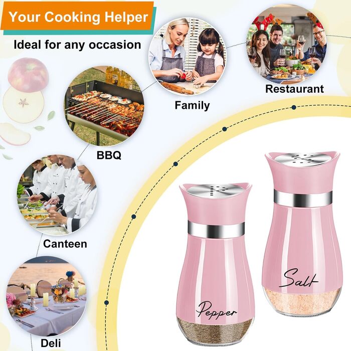 Набір для солі та перцю з нержавіючої сталі з скляною пляшечкою, дозатор спецій, кухонне приладдя для дому, кухні, ресторану, обіднього столу (Рожевий)