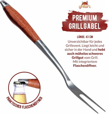 Набір гриль-посуду Grillart® Premium: 3 предмети з нержавіючої сталі та дерев'яними ручками (щипці, лопатка, виделка)