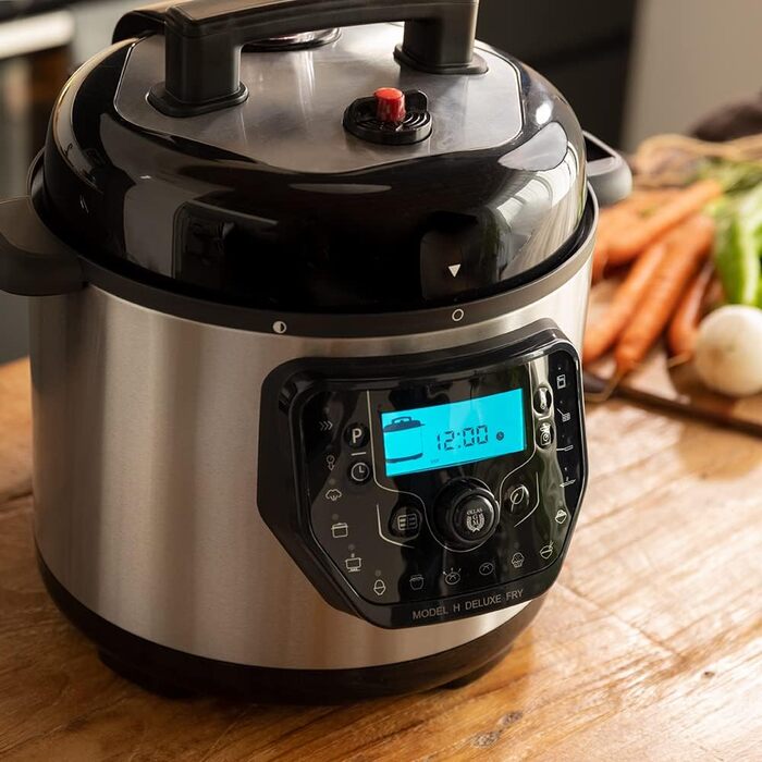 Cecotec Programmable Pot with Air Fryer and GM H Deluxe Fry Multifunction Kitchen Machine. 6 Liters, Forward Lid, Programmable, 24-Hour Temperature Adjustable Model H Deluxe Fry