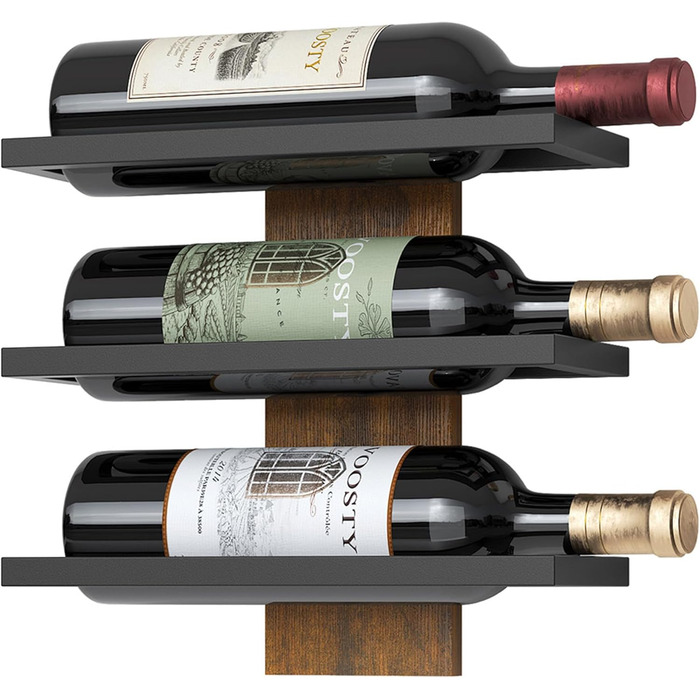 Металева полиця для вина FAVOOSTY на стіну, 3 яруси, чорна - для вітальні, спальні, винного підвалу