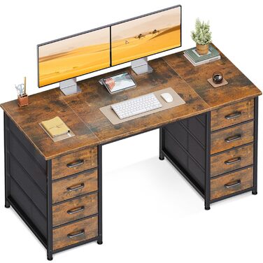 Комп'ютерний стіл Coleshome з 8 тканинними ящиками, 120x48 см, коричневий | Стіл для офісу, дому, вітальні