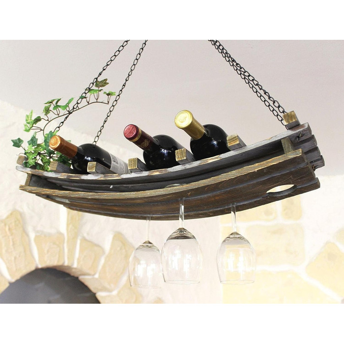 DanDiBo Wine Rack 5089 Ceiling Shelf made of Wood 65 cm Hanging Shelf Bottle Holder Bottle Shelf with Glass Holder Blanket