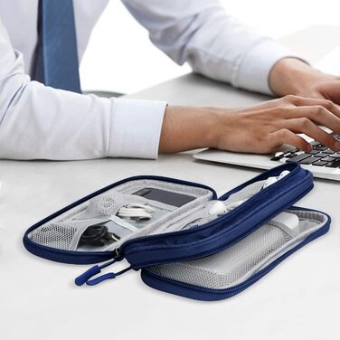 Органайзер для кабелів Simpolor: подвійний шар, для подорожей, USB, Powerbank, SD-картки (Блакитний)