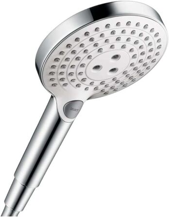 Hansgrohe Raindance Select S - Showerhead, Hand Shower with 3 Spray Patterns, Showerhead, Showerhead with Anti-Limescale Function, White/Chrome, 26530400