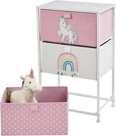 Дитяча комод-скриня Liberty House Toys Єдиноріг, для одягу та іграшок, з металевим каркасом, дерев'яною кришкою, 3 тканинних ящики, для дитячої кімнати, спальні, ігрової кімнати