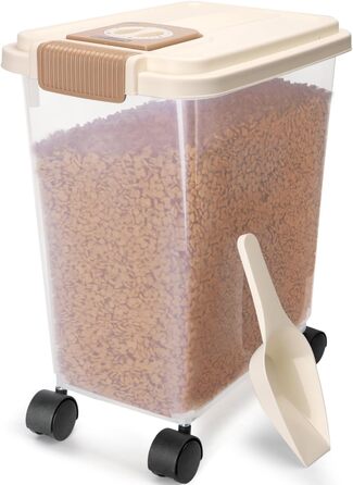 Контейнер для корму для собак та котів Nobleza з роликами, 20L, з індикатором дати, повітряний, прозорий