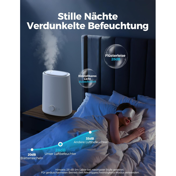 Зволожувач повітря AROEVE 5L з верхнім заповненням, ультразвуковий, холодний туман, для спальні з дифузором ефірних олій, 360° поворотний носик, 28dB нічне підсвічування, 50 годин роботи, для дитячої кімнати, рослин