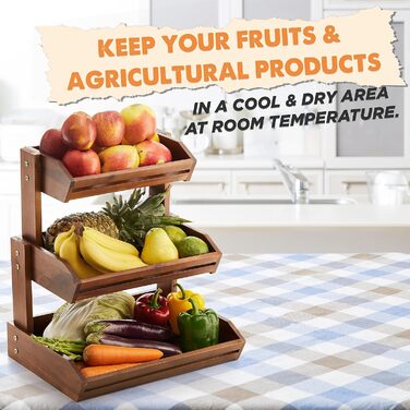 Двоярусна фруктова корзина HOLANA з акції - дерев'яна корзина для кухонного столу, органайзер для фруктів, овочів та закусок, корзина з акції (акція)