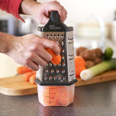 Трка для сиру Joeji's Kitchen з контейнером - 6 сторін, ручна, з нержавіючої сталі, багатоцільова для сиру, овочів та фруктів