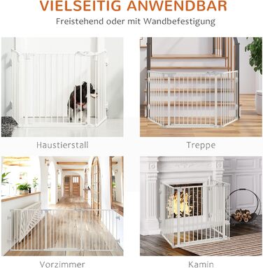 Захисний бар'єр для собак PawHut - переносний, регульований, 3 панелі, 202,5 x 76 см, білий