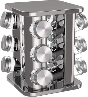 Сумка-органайзер для спецій bonVIVO Rondo, поворотна підставка для 12 баночок, нержавіюча сталь, срібно-хромовий колір