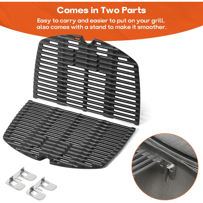 Решітка для гриля Onlyfire з чавуну, сумісна з Weber Q200, Q220, Q240, Q2000, Q2200, Q2400 (замінник Weber 7645, 2 шт.)