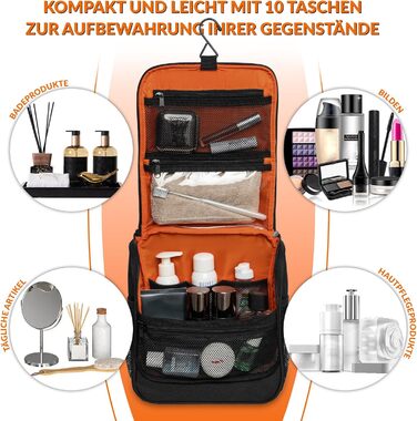 Туалетна сумка для подорожей Kulturbeutel: чоловіча та жіноча, водонепроникна, з гачком для підвішування, 7 відділень для кемпінгу та подорожей (зелена, чорна)