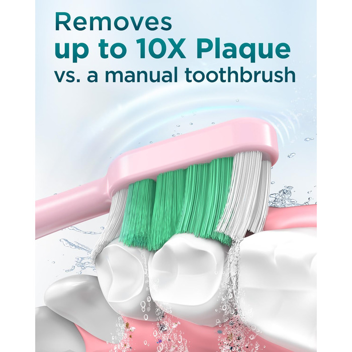 Електрична звукова зубна щітка для дорослих та дітей, 8 насадок, 5 режимів, водонепроникна IPX7, рожева
