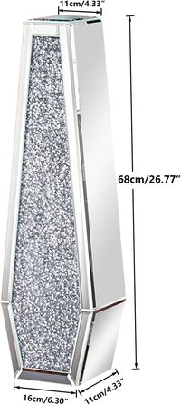 Ваза для квітів велика 68 см: срібна ваза з кристалами для пампас трави, скляна ваза з дзеркальним покриттям та блискітками, декоративна ваза для вітальні, інтер'єру – без підставки для води, 16L x 68H см