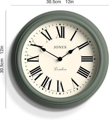 JONES CLOCKS® Venetian Wall Clock | Classic Round | 30cm | Green | Roman Numerals | Traditional design ideal for kitchen, living room, or bedroom