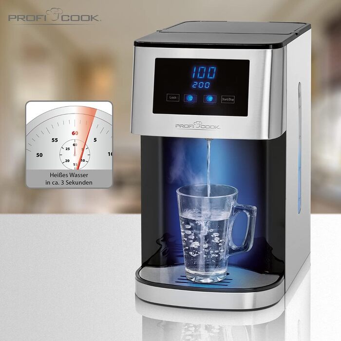 ProfiCook® Hot Water Dispenser | hot water in 3 seconds | Kettle | boiling water at the touch of a button | stainless steel housing | LED display with sensor touch control | 2600 watts | PC-HWS 1145